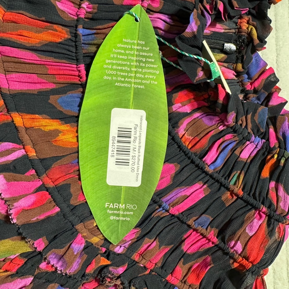 FARM Rio Iridescent  Leopards Black Ruffled Mini Dress - Picture 5 of 16